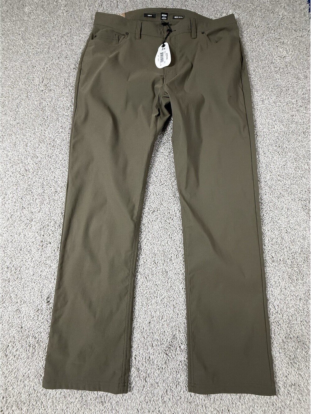 NEW Prana Brion II Pants 40x34 Stretch Slim Fit Tapered Slate Green